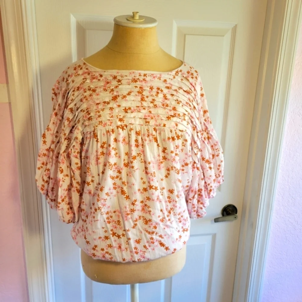 Free people dessa‎ tie back bodysuit floral top size m puff sleeves boho Spring